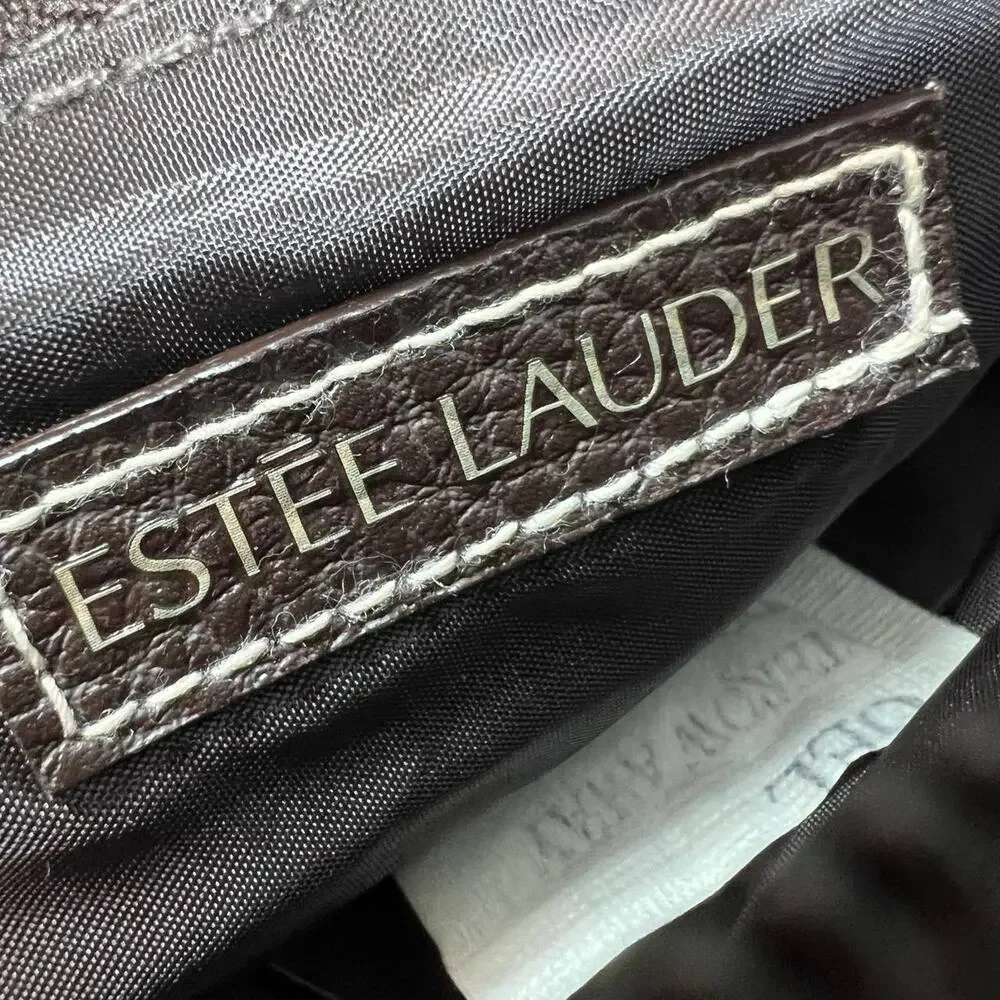 Estée Lauder Brown Leather Cosmetic Makeup Pouch Zip Travel Bag